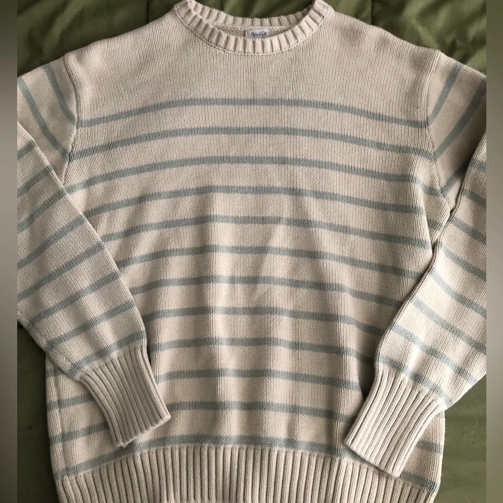 John Gault Cream and Blue Stripped Crewneck Sweater - Picture 1 of 1